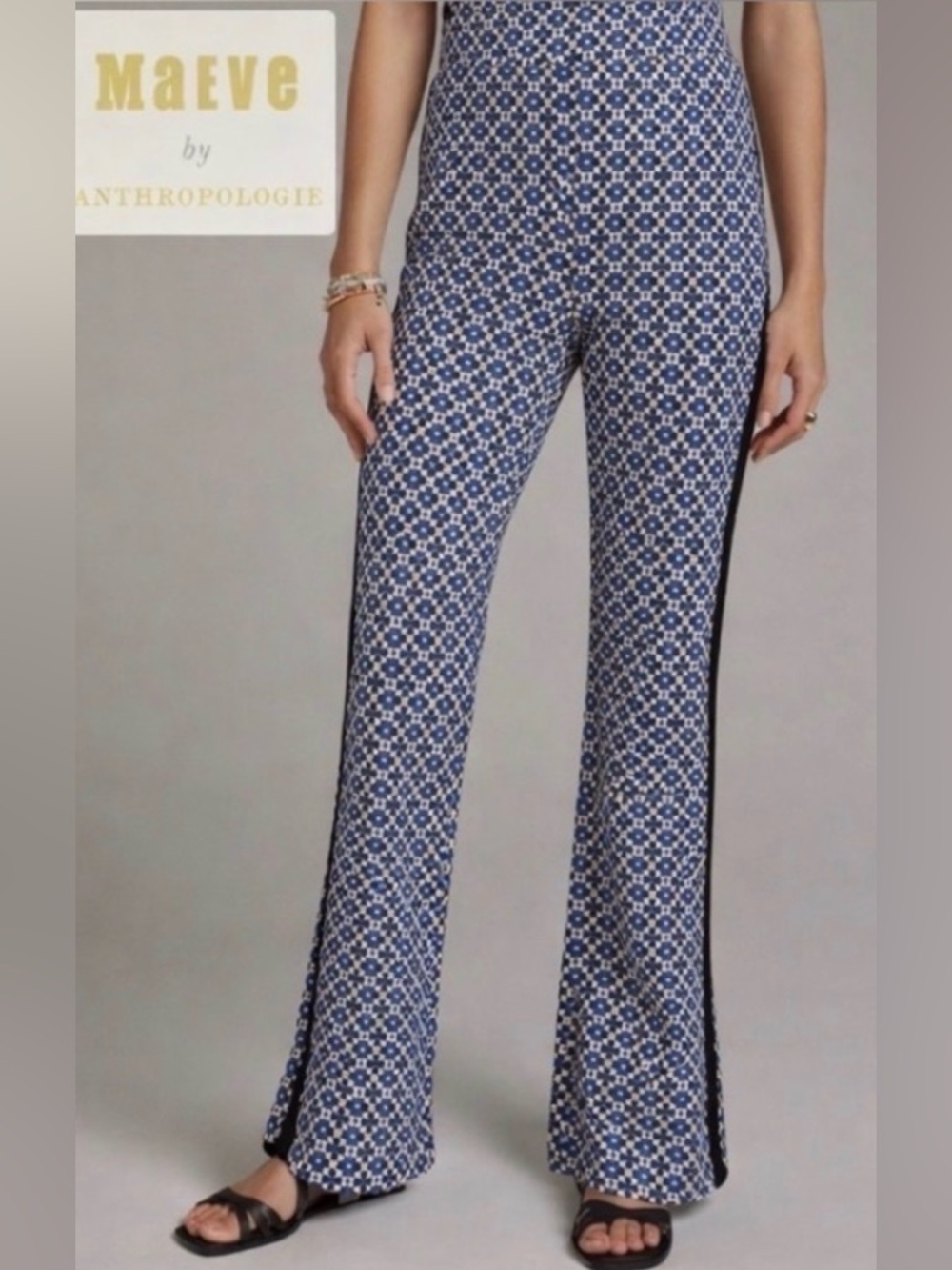 MAEVE BLUE GEOMETRIC FLARE PANTS – SIZE S